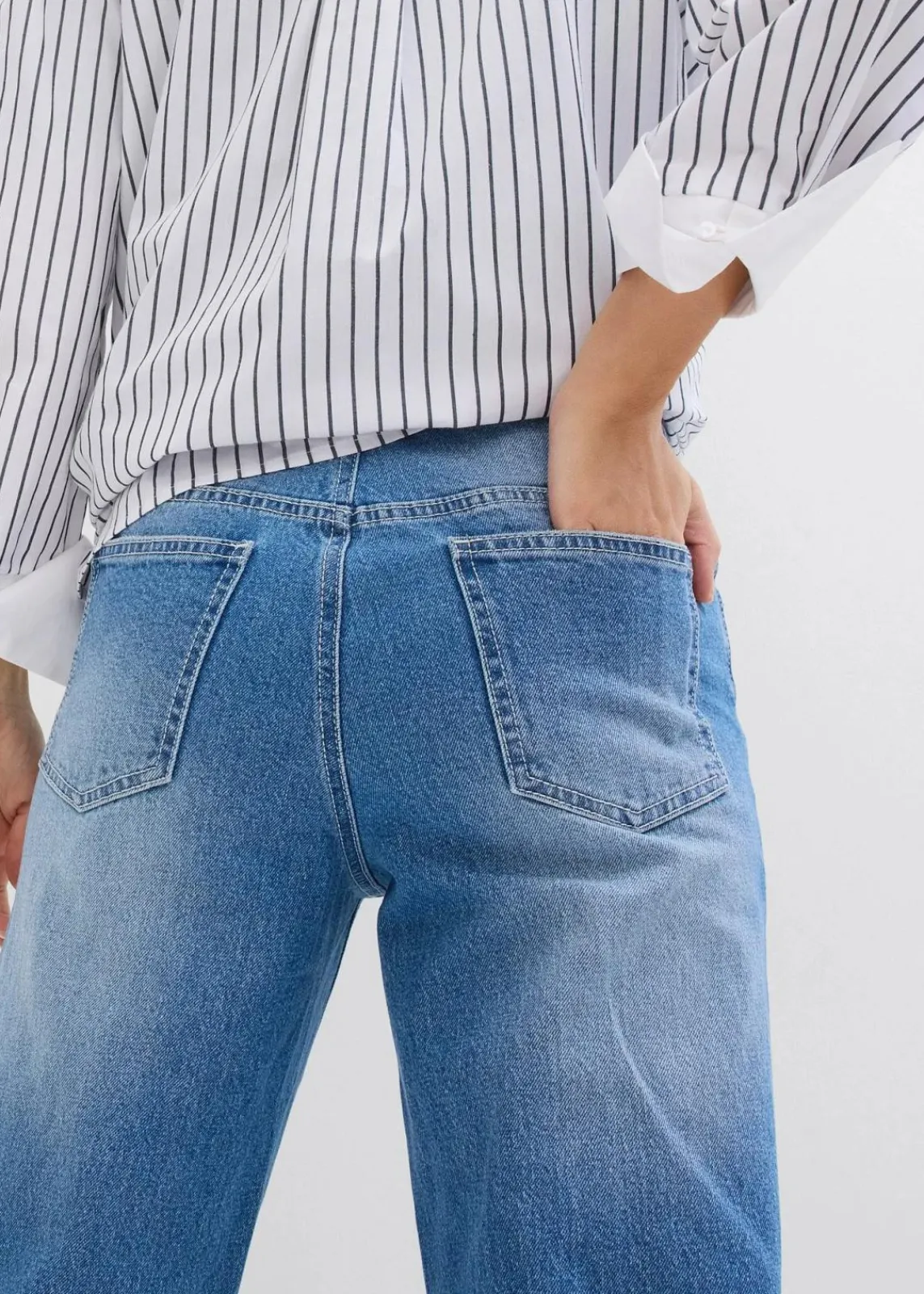 bonprix Jeans|Bekleidung·Shirts & Tops^Wide-Leg-Jeans High Waist hellblau denim used