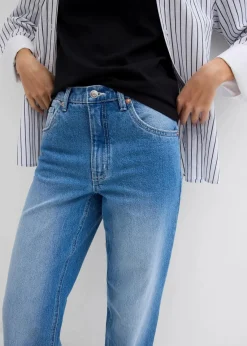 bonprix Jeans|Bekleidung·Shirts & Tops^Wide-Leg-Jeans High Waist hellblau denim used