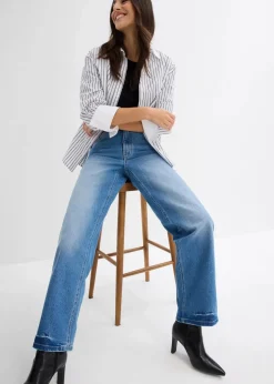 bonprix Jeans|Bekleidung·Shirts & Tops^Wide-Leg-Jeans High Waist hellblau denim used