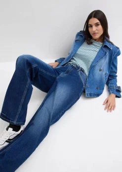 bonprix Bekleidung·Shirts & Tops|Jeans^Wide-Leg-Jeans High Waist dunkelblau denim used