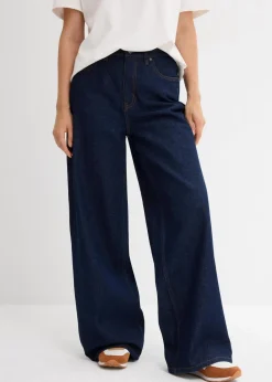 bonprix Jeans|Bekleidung·Shirts & Tops^Wide-Leg-Jeans High Waist tiefblau denim ungewaschen