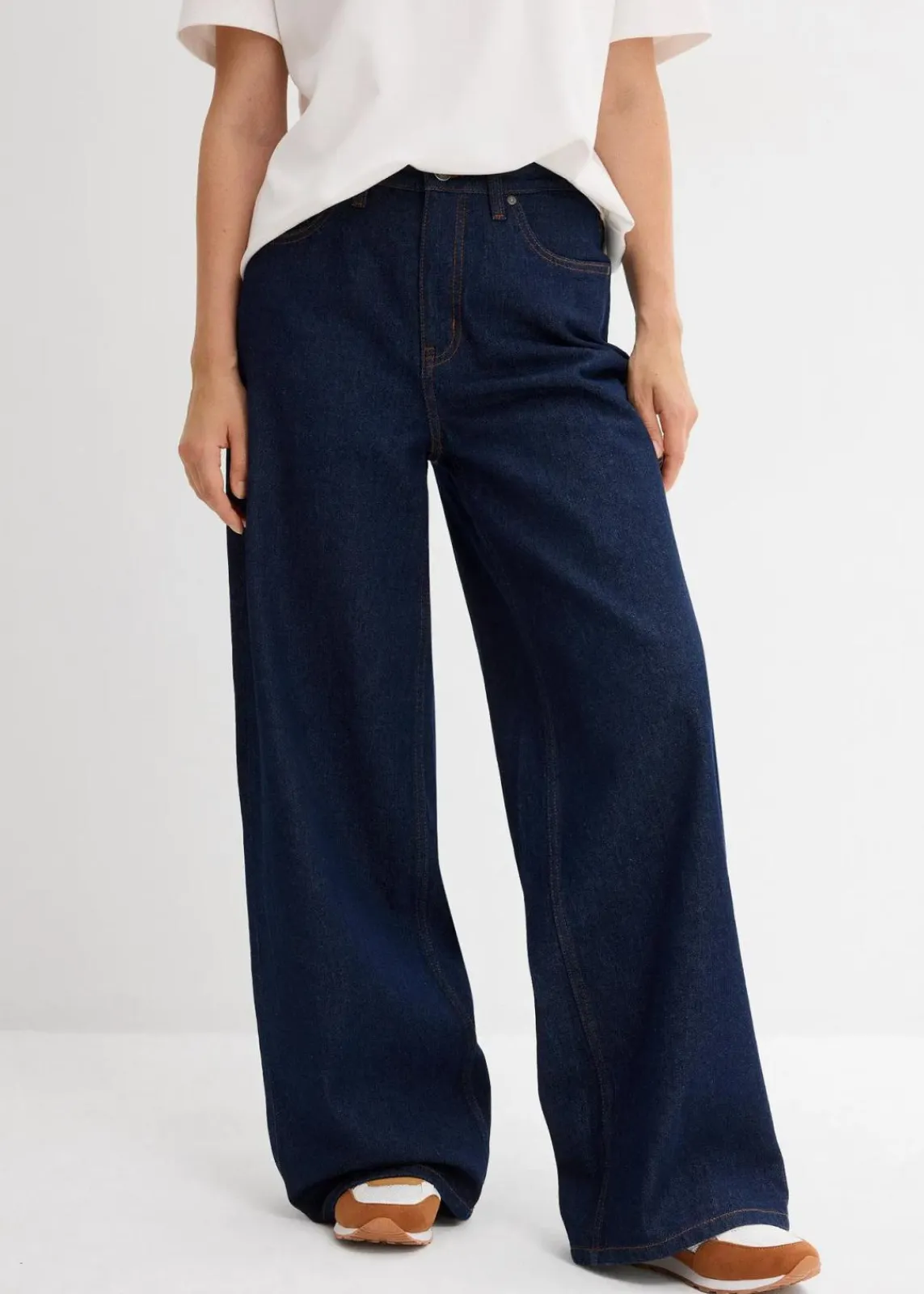 bonprix Jeans|Bekleidung·Shirts & Tops^Wide-Leg-Jeans High Waist tiefblau denim ungewaschen