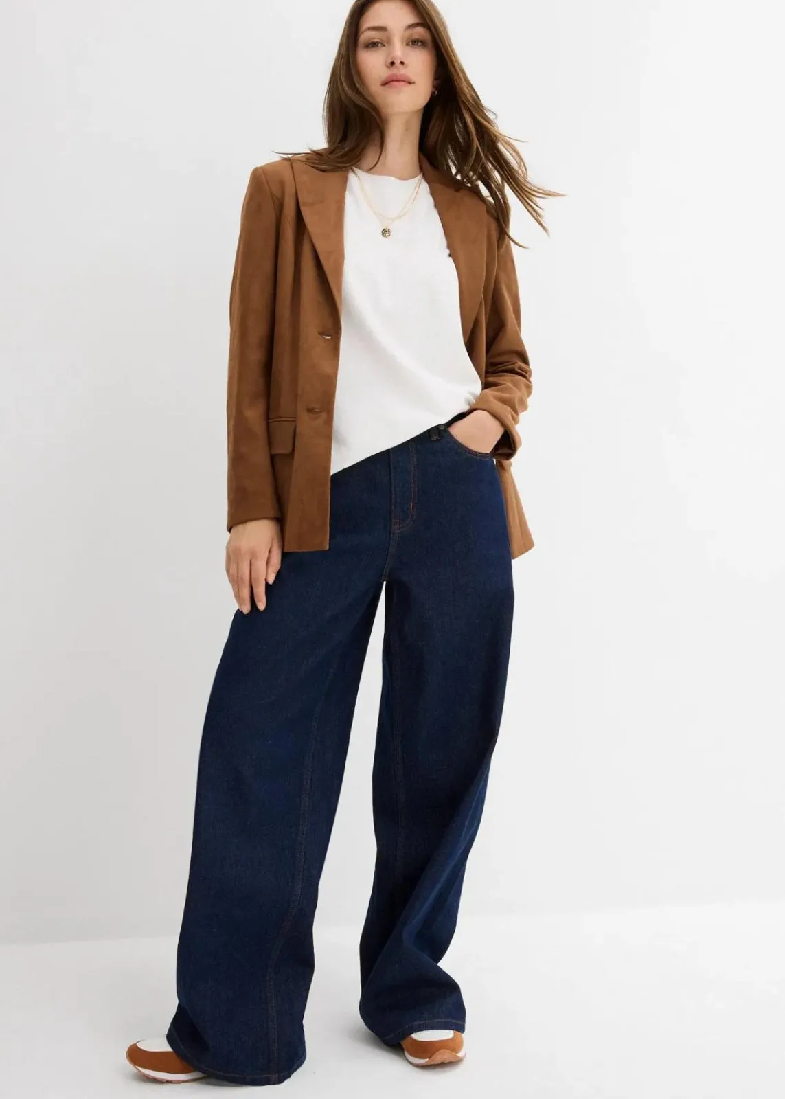 bonprix Jeans|Bekleidung·Shirts & Tops^Wide-Leg-Jeans High Waist tiefblau denim ungewaschen