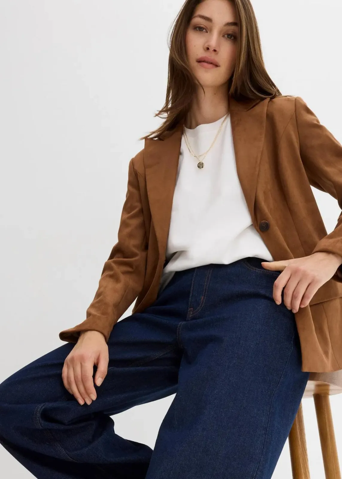 bonprix Jeans|Bekleidung·Shirts & Tops^Wide-Leg-Jeans High Waist tiefblau denim ungewaschen