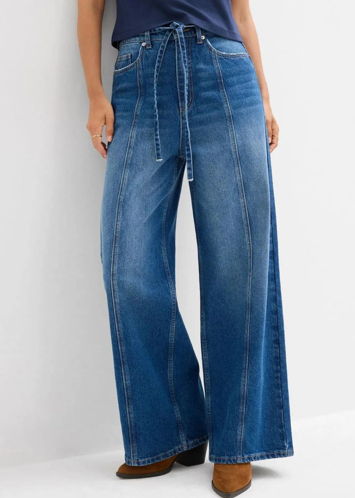 bonprix Bekleidung·Shirts & Tops|Jeans^Wide-Leg-Jeans High Waist blau denim used