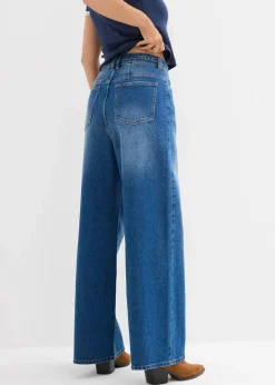 bonprix Bekleidung·Shirts & Tops|Jeans^Wide-Leg-Jeans High Waist blau denim used