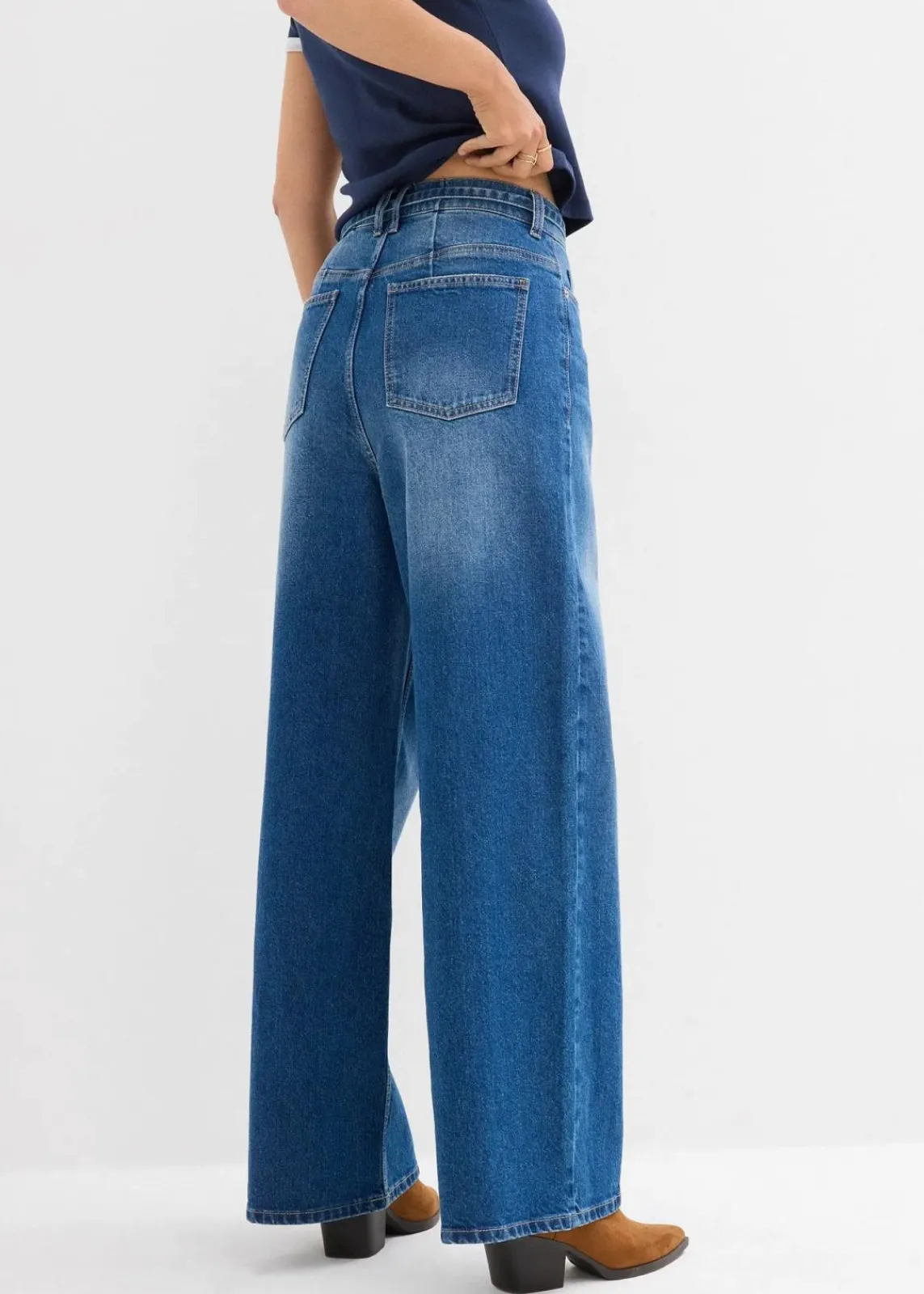 bonprix Bekleidung·Shirts & Tops|Jeans^Wide-Leg-Jeans High Waist blau denim used
