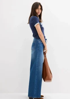 bonprix Bekleidung·Shirts & Tops|Jeans^Wide-Leg-Jeans High Waist blau denim used