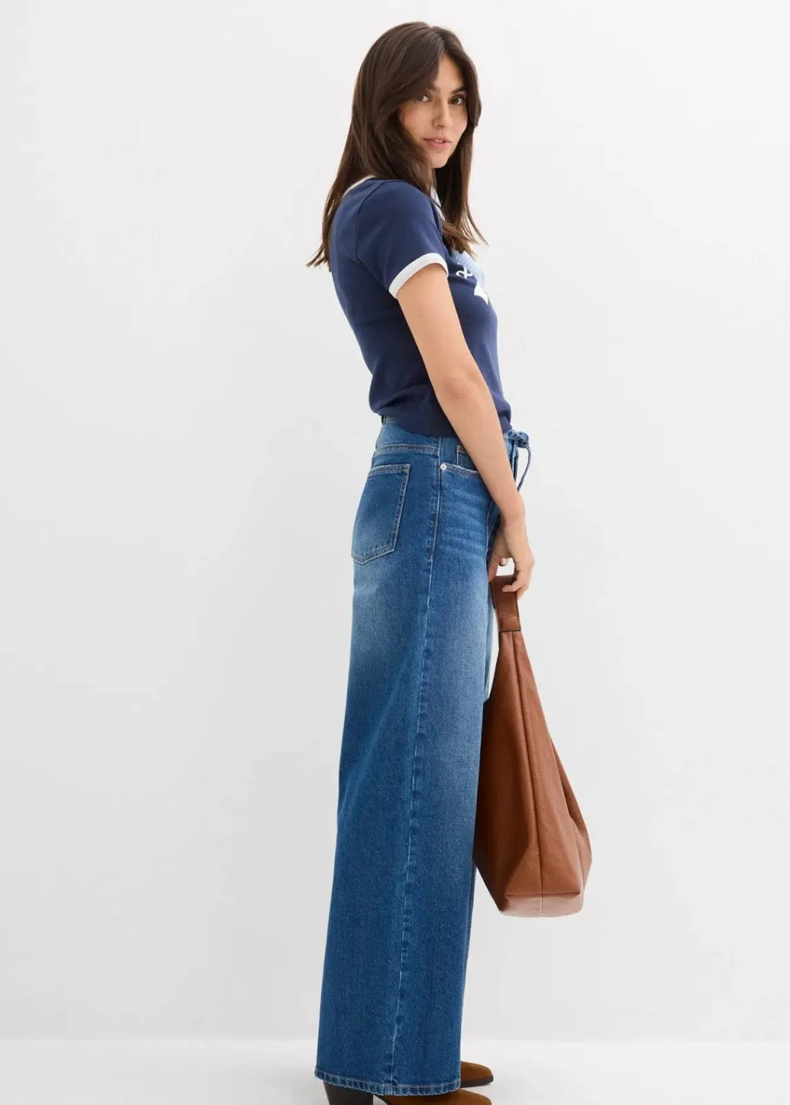 bonprix Bekleidung·Shirts & Tops|Jeans^Wide-Leg-Jeans High Waist blau denim used