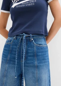 bonprix Bekleidung·Shirts & Tops|Jeans^Wide-Leg-Jeans High Waist blau denim used