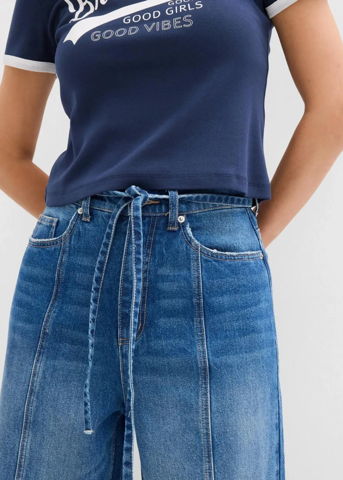 bonprix Bekleidung·Shirts & Tops|Jeans^Wide-Leg-Jeans High Waist blau denim used