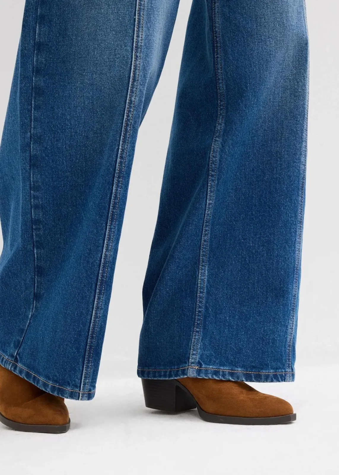 bonprix Bekleidung·Shirts & Tops|Jeans^Wide-Leg-Jeans High Waist blau denim used