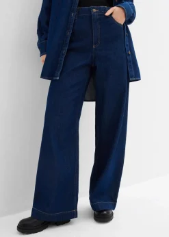 bonprix Kurzgrößen|Bekleidung·Shirts & Tops^Wide-Leg-Jeans High Waist tiefblau denim ungewaschen