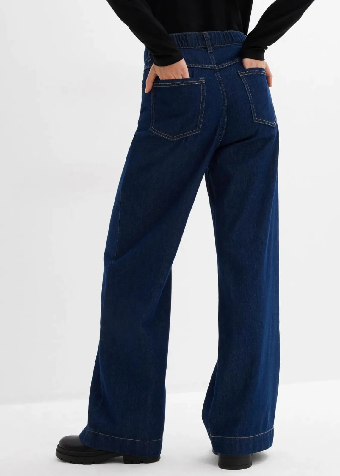 bonprix Kurzgrößen|Bekleidung·Shirts & Tops^Wide-Leg-Jeans High Waist tiefblau denim ungewaschen
