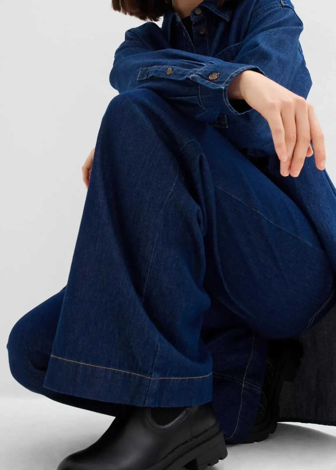 bonprix Kurzgrößen|Bekleidung·Shirts & Tops^Wide-Leg-Jeans High Waist tiefblau denim ungewaschen