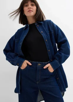 bonprix Kurzgrößen|Bekleidung·Shirts & Tops^Wide-Leg-Jeans High Waist tiefblau denim ungewaschen