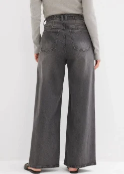 bonprix Jeans|Bekleidung·Shirts & Tops^Wide-Leg-Jeans High Waist grau denim used