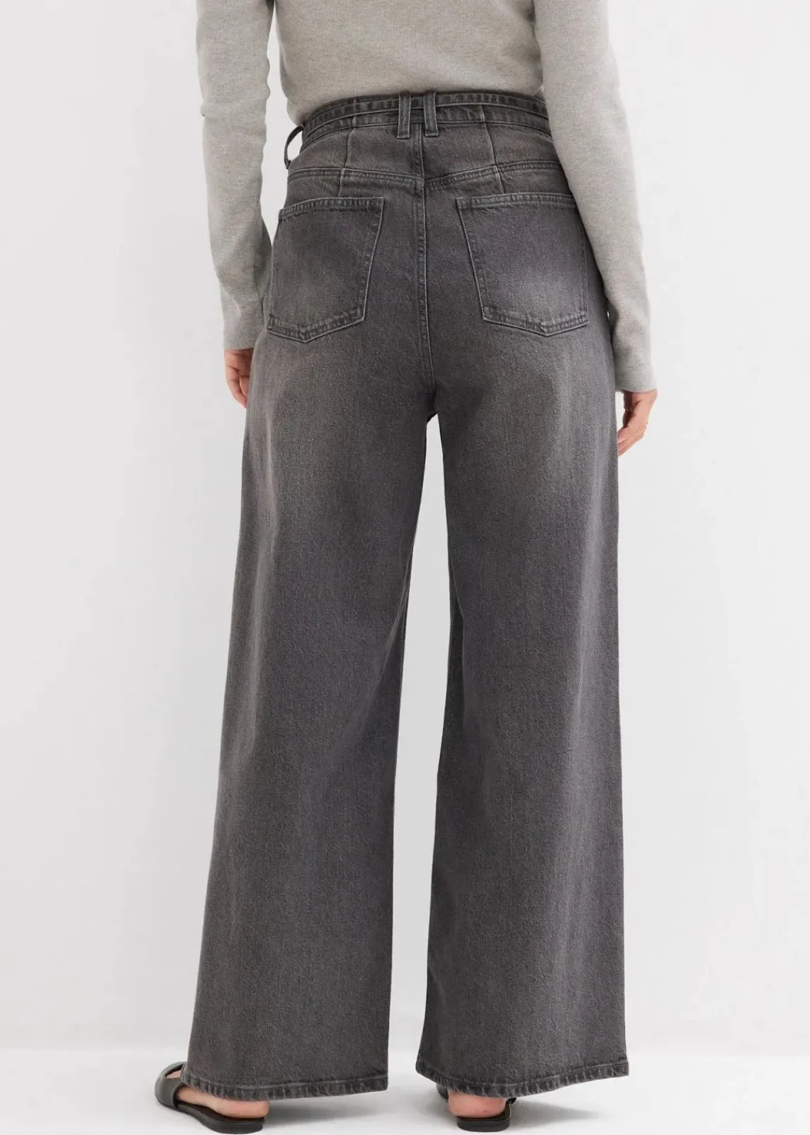bonprix Jeans|Bekleidung·Shirts & Tops^Wide-Leg-Jeans High Waist grau denim used