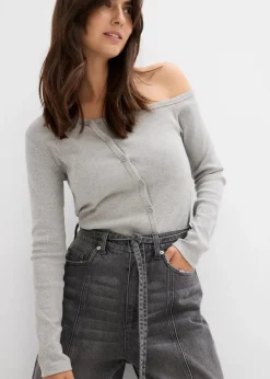 bonprix Jeans|Bekleidung·Shirts & Tops^Wide-Leg-Jeans High Waist grau denim used