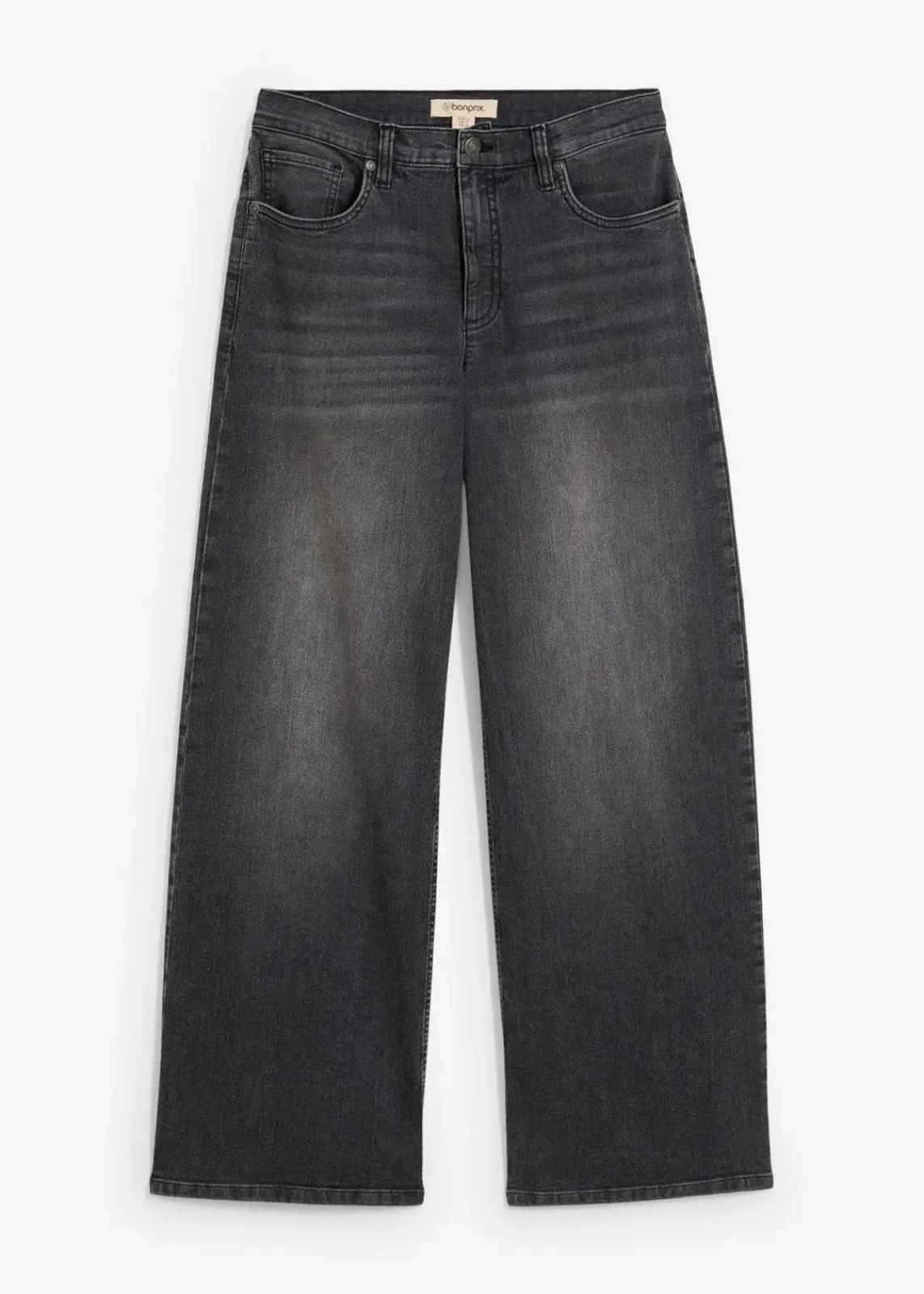 bonprix Kurzgrößen|Jeans^Wide-Leg-Jeans, High Waist schwarz denim used