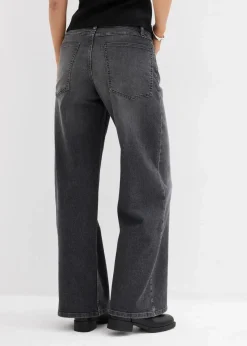 bonprix Kurzgrößen|Jeans^Wide-Leg-Jeans, High Waist schwarz denim used