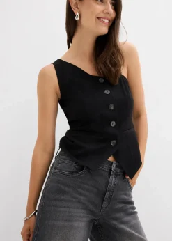bonprix Kurzgrößen|Jeans^Wide-Leg-Jeans, High Waist schwarz denim used