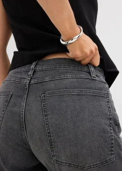 bonprix Kurzgrößen|Jeans^Wide-Leg-Jeans, High Waist schwarz denim used