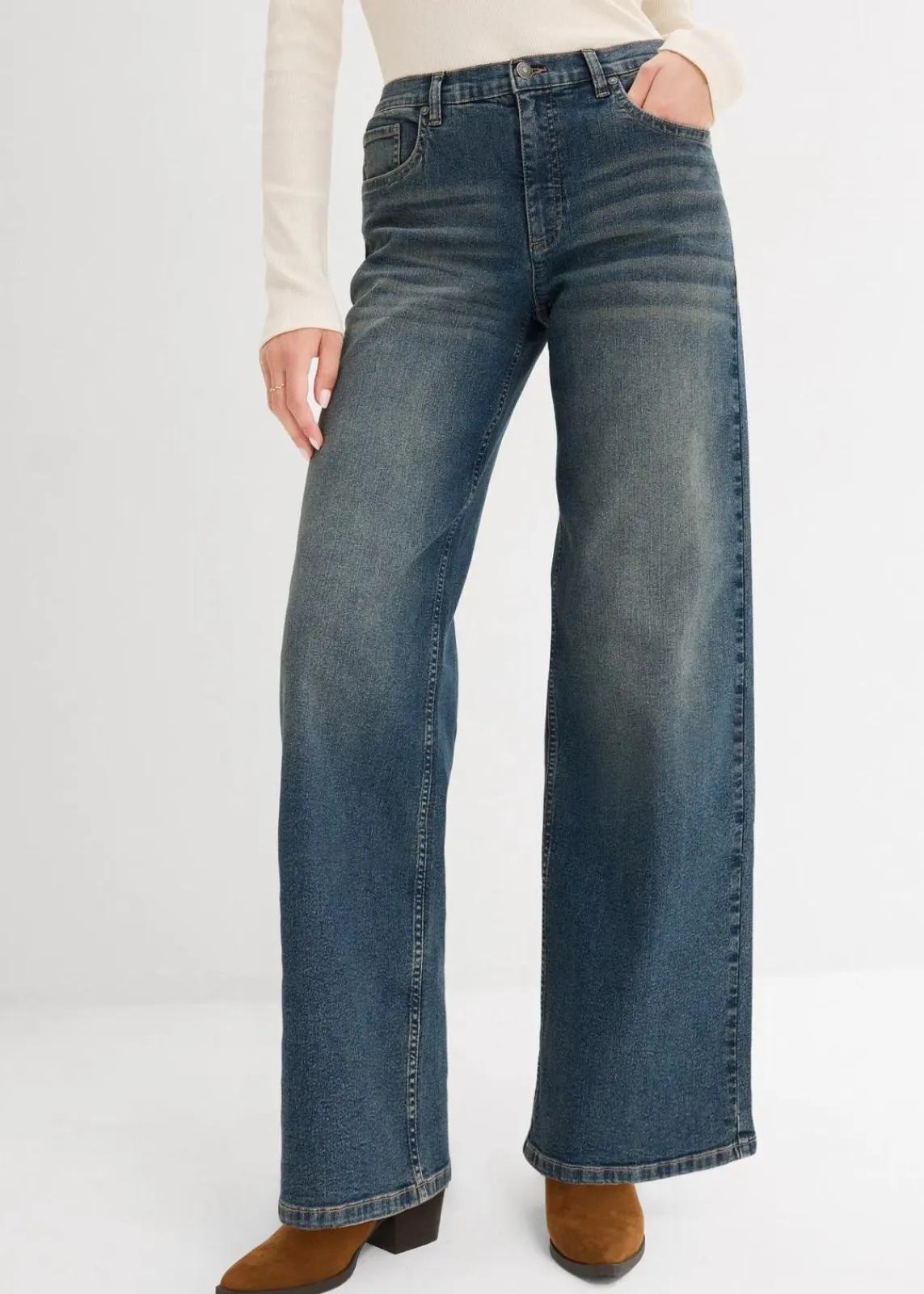 bonprix Kurzgrößen|Jeans^Wide-Leg-Jeans, High Waist blau denim used