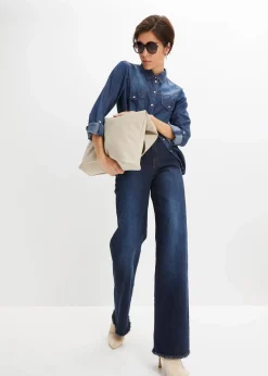 bonprix Bekleidung·Shirts & Tops|Jeans^Wide-Leg-Jeans, High Waist nachtblau denim