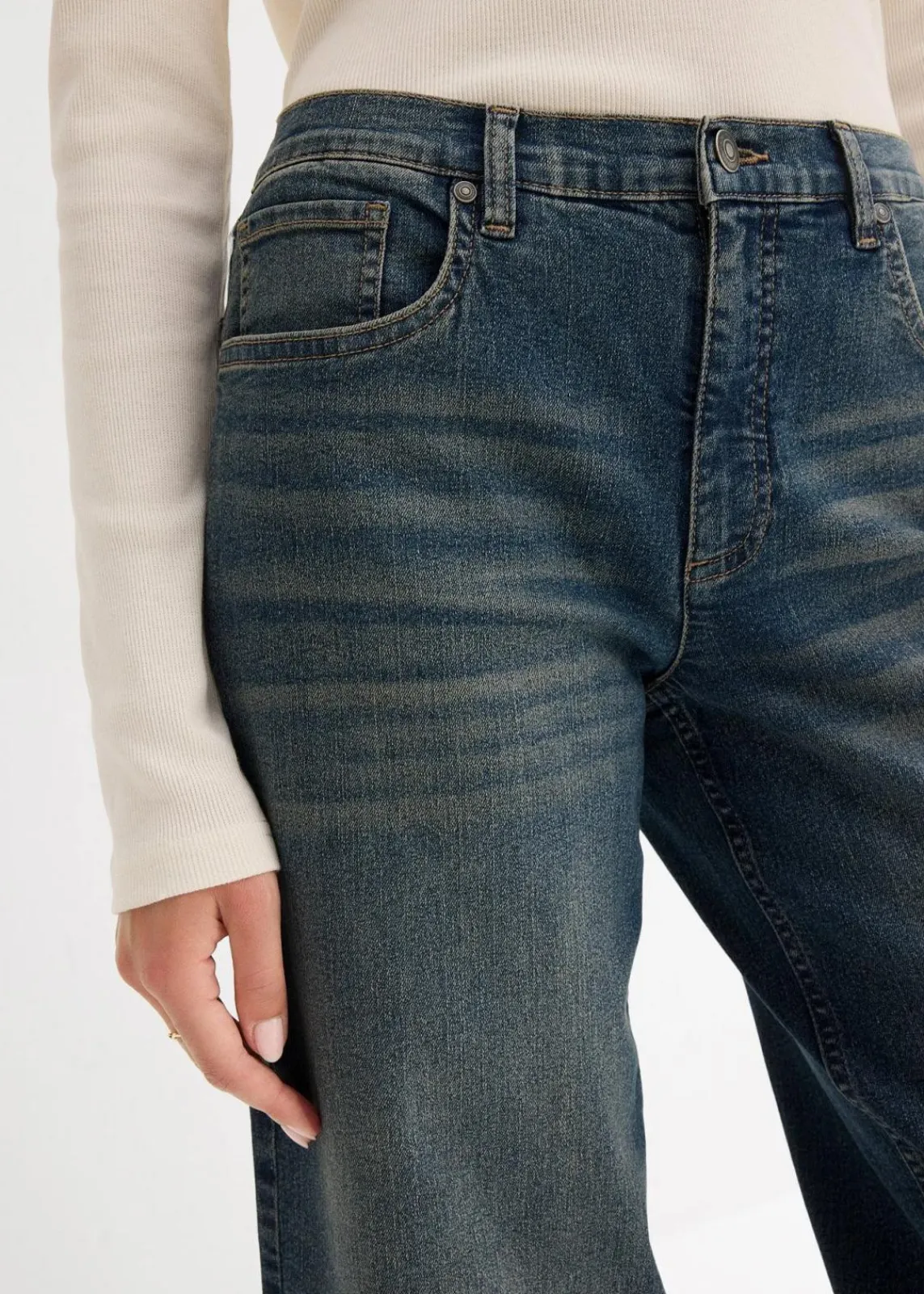 bonprix Kurzgrößen|Jeans^Wide-Leg-Jeans, High Waist blau denim used