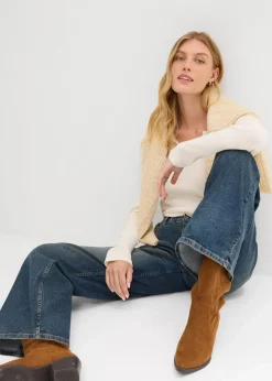 bonprix Kurzgrößen|Jeans^Wide-Leg-Jeans, High Waist blau denim used
