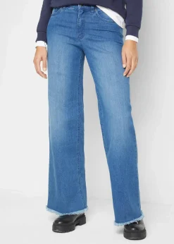 bonprix Bekleidung·Shirts & Tops|Jeans^Wide-Leg-Jeans High Waist blau denim used