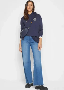 bonprix Bekleidung·Shirts & Tops|Jeans^Wide-Leg-Jeans High Waist blau denim used
