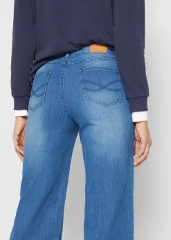 bonprix Bekleidung·Shirts & Tops|Jeans^Wide-Leg-Jeans High Waist blau denim used