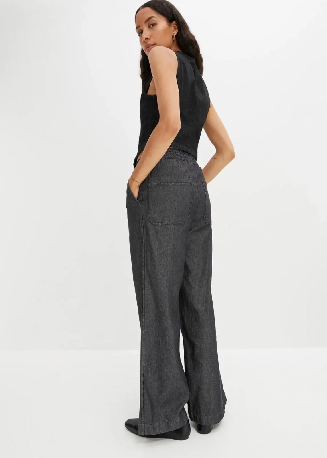 bonprix Bekleidung·Shirts & Tops|Jeans^Wide-Leg-Jeans, High Waist schwarz denim