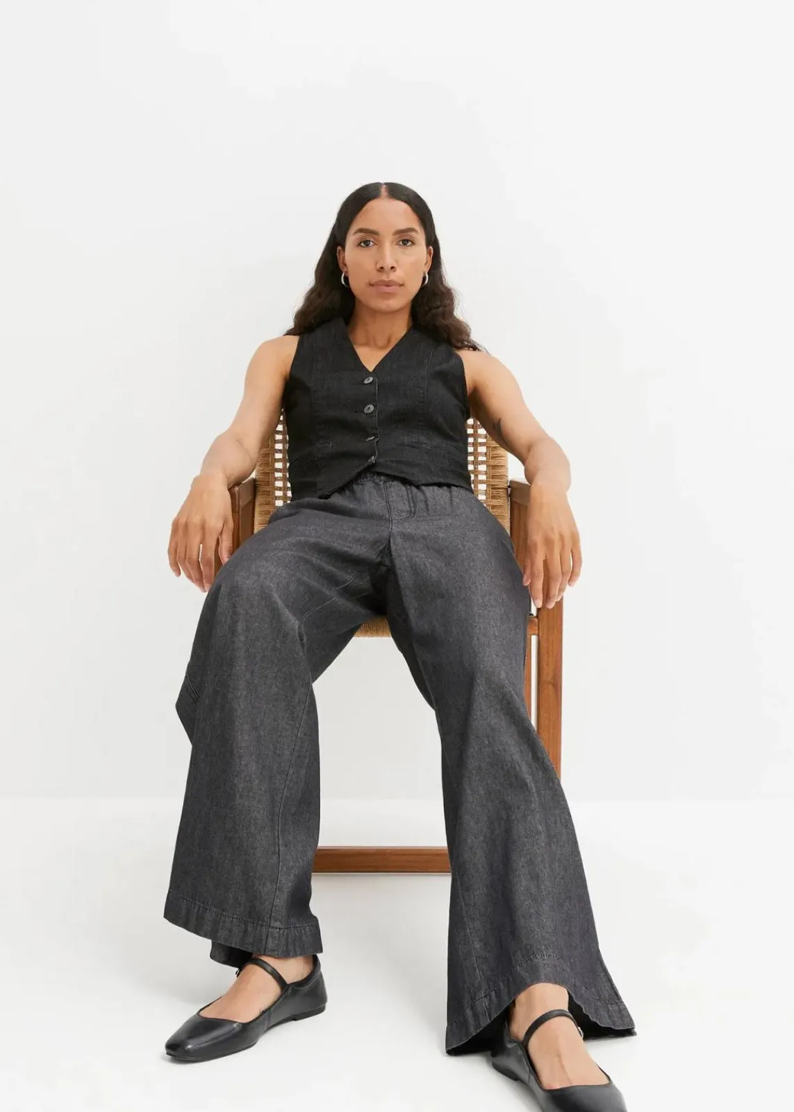 bonprix Bekleidung·Shirts & Tops|Jeans^Wide-Leg-Jeans, High Waist schwarz denim