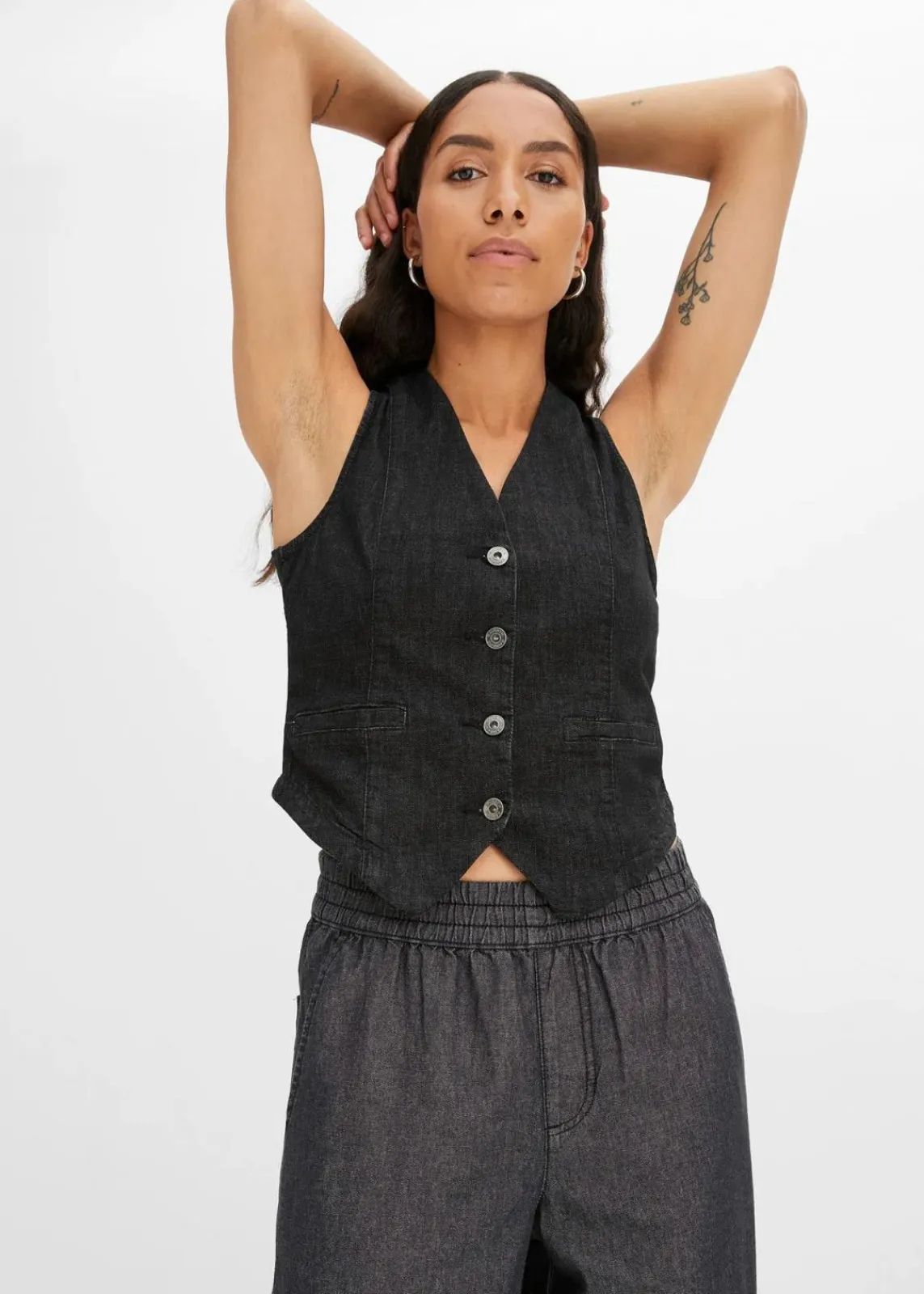 bonprix Bekleidung·Shirts & Tops|Jeans^Wide-Leg-Jeans, High Waist schwarz denim
