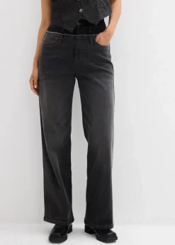 bonprix Bekleidung·Shirts & Tops|Jeans^Wide-Leg-Jeans High Waist dunkelgrau denim used
