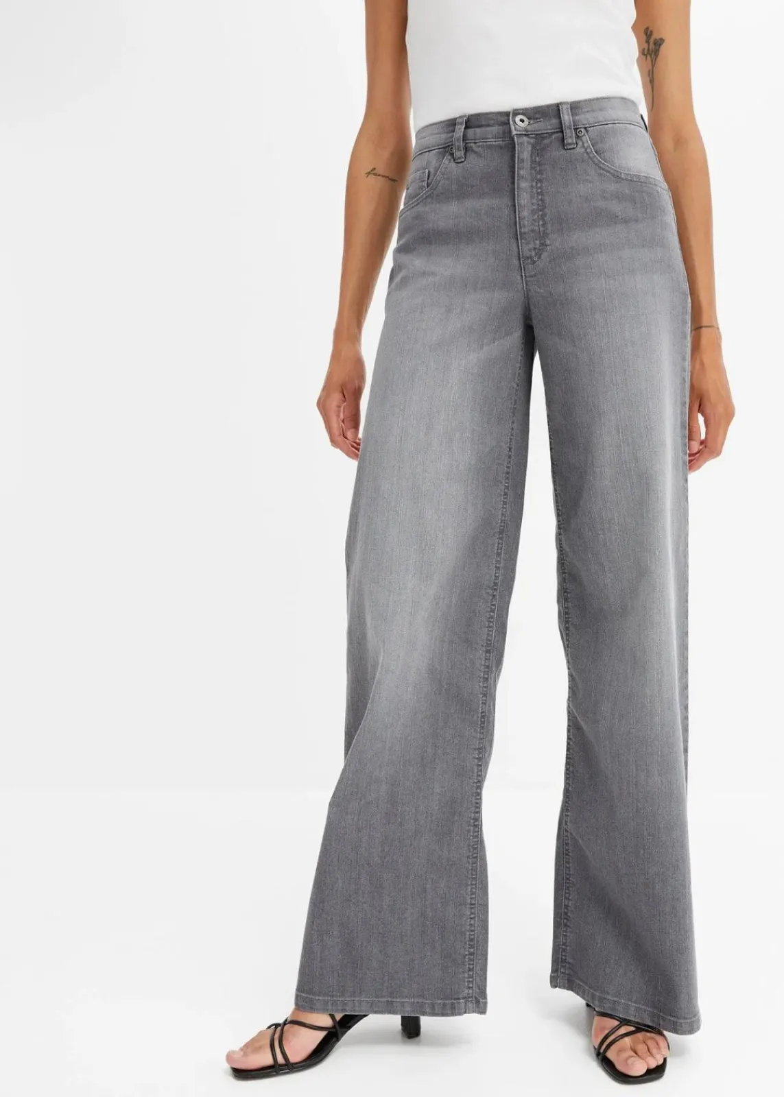 bonprix Kurzgrößen|Jeans^Wide-Leg-Jeans, High Waist grau denim