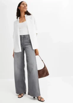 bonprix Kurzgrößen|Jeans^Wide-Leg-Jeans, High Waist grau denim