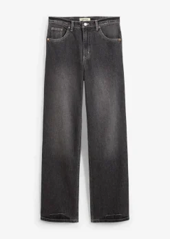 bonprix Jeans|Bekleidung·Shirts & Tops^Wide-Leg-Jeans High Waist schwarz denim used