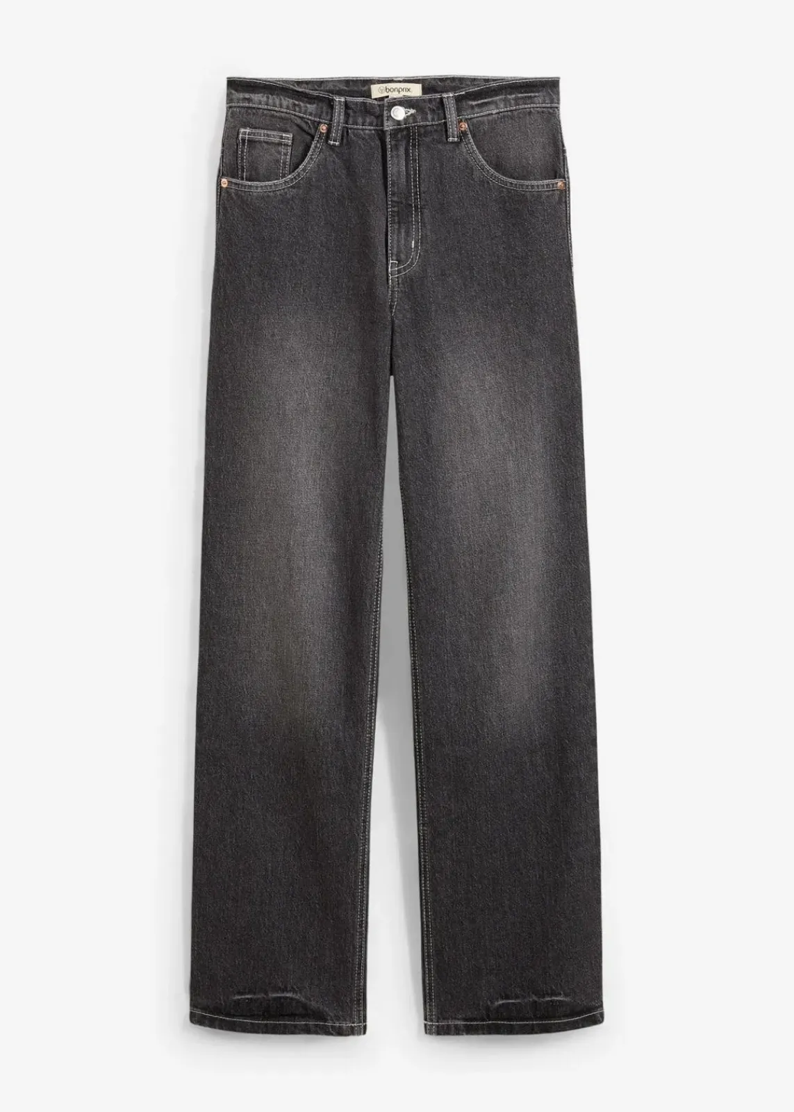 bonprix Jeans|Bekleidung·Shirts & Tops^Wide-Leg-Jeans High Waist schwarz denim used