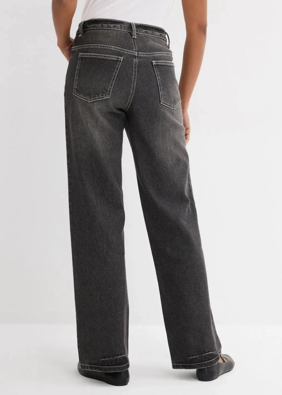 bonprix Jeans|Bekleidung·Shirts & Tops^Wide-Leg-Jeans High Waist schwarz denim used