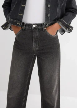 bonprix Jeans|Bekleidung·Shirts & Tops^Wide-Leg-Jeans High Waist schwarz denim used