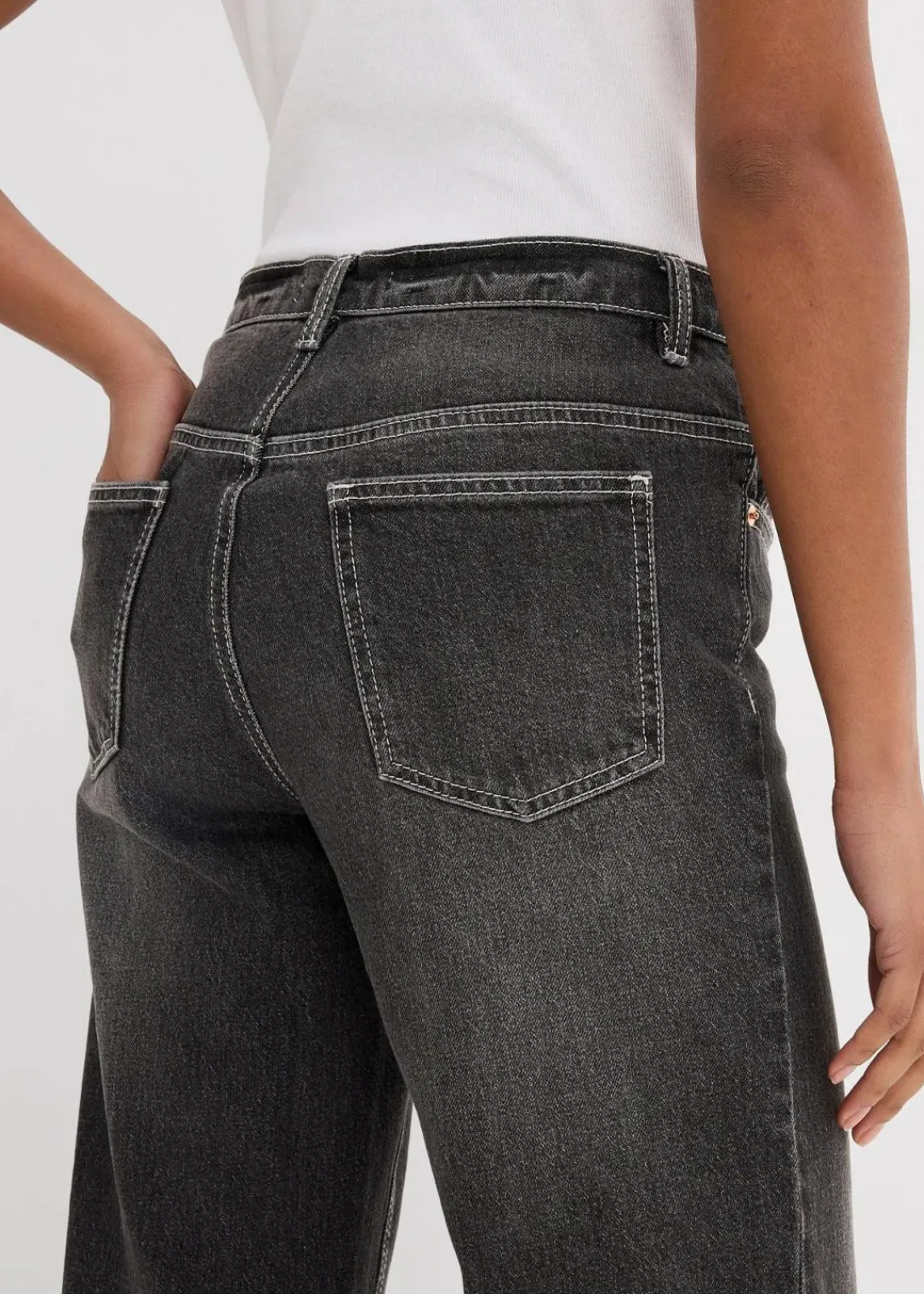 bonprix Jeans|Bekleidung·Shirts & Tops^Wide-Leg-Jeans High Waist schwarz denim used