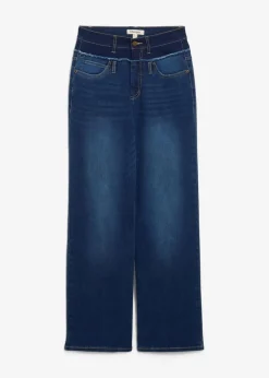 bonprix Jeans|Bekleidung·Shirts & Tops^Wide-Leg-Jeans High Waist dunkelblau denim used
