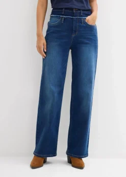 bonprix Jeans|Bekleidung·Shirts & Tops^Wide-Leg-Jeans High Waist dunkelblau denim used