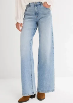 bonprix Kurzgrößen|Bekleidung·Shirts & Tops^Wide-Leg-Jeans, High Waist hellblau denim used