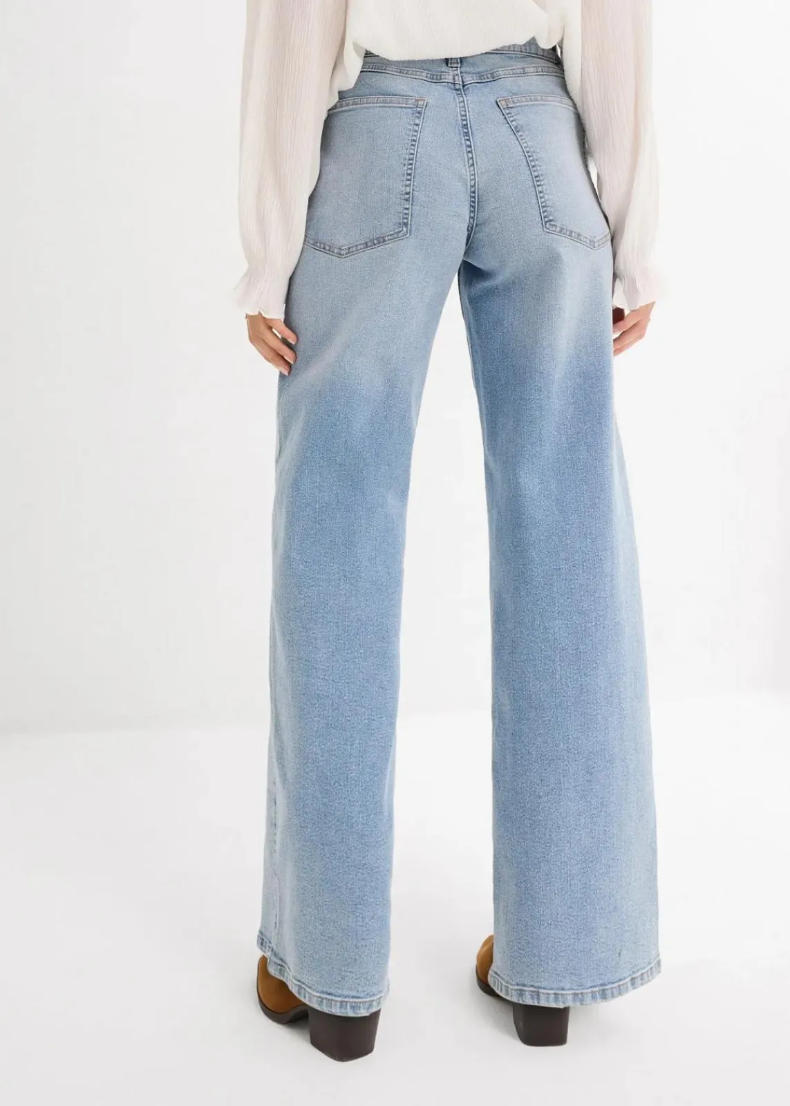 bonprix Kurzgrößen|Bekleidung·Shirts & Tops^Wide-Leg-Jeans, High Waist hellblau denim used