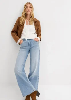 bonprix Kurzgrößen|Bekleidung·Shirts & Tops^Wide-Leg-Jeans, High Waist hellblau denim used
